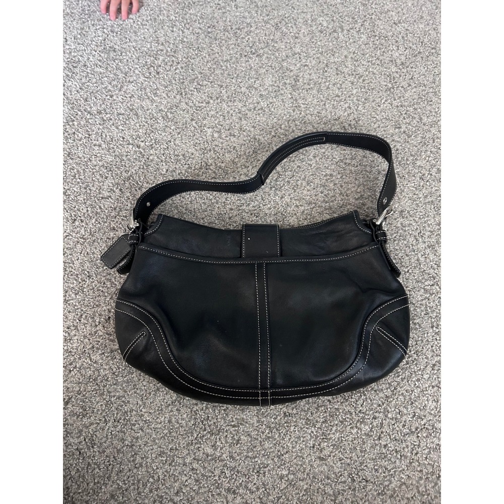 Y2K VTG Coach Soho Black Leather Buckle Flap Shoulder Bag 9248 Contrast Stitch - Picture 5 of 11